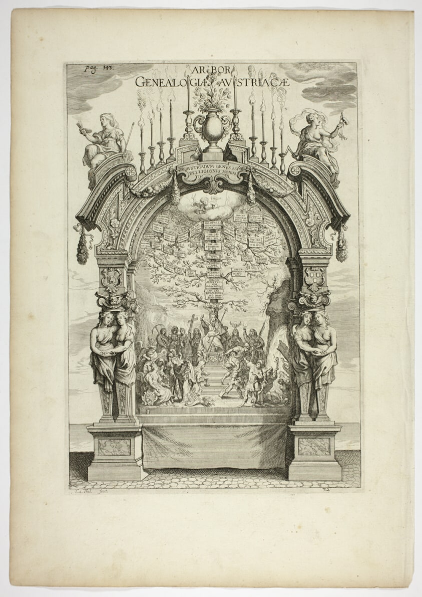 Genealogical Tree of the Austrian Royal Family, plate 32 from Casperius Gevartius, Pompa Introitus Honori Serenissimi Principis Ferdinandi (Triumphal Entry of the Most Serene and Honorable Cardinal-Infante Ferdinand)