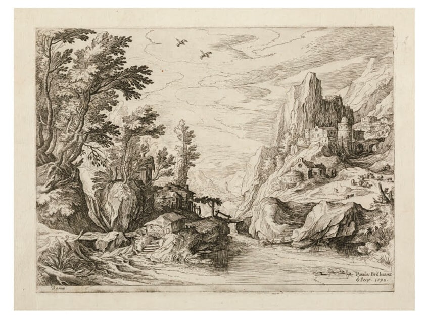 Mountain Landscape with a River and City