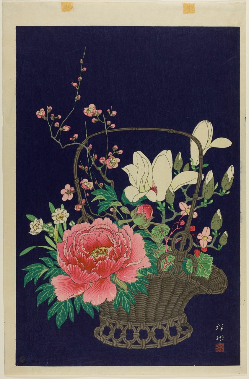 A Basket with Various Flowers