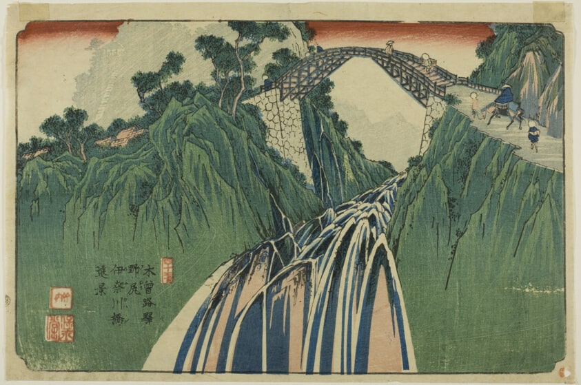 No. 41: Distant View of the Ina River Bridge at Nojiri (Yonjuichi: Noriji Inagawabashi enkei), from the series "[Sixty-nine Stations of the] Kisokaido"