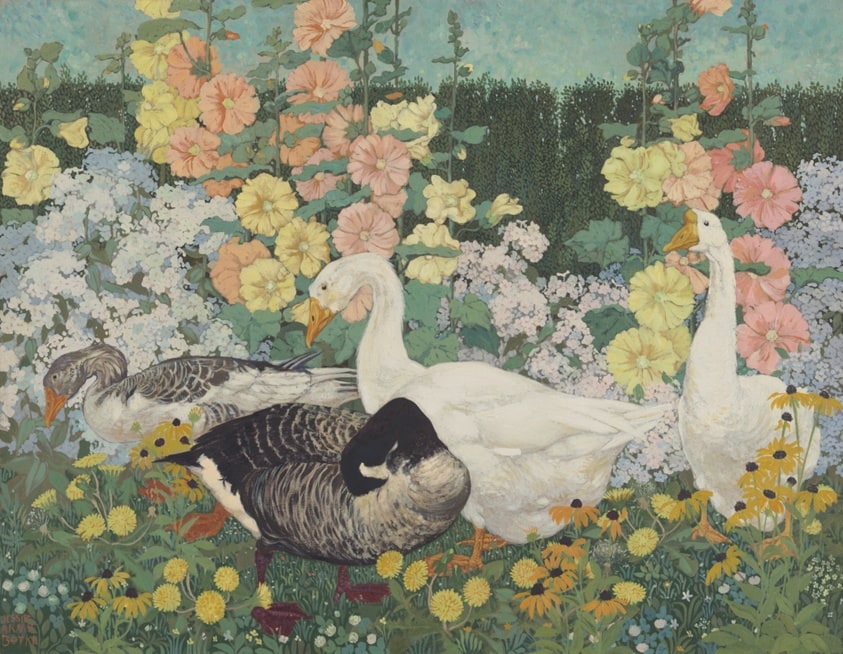 Geese and Hollyhocks