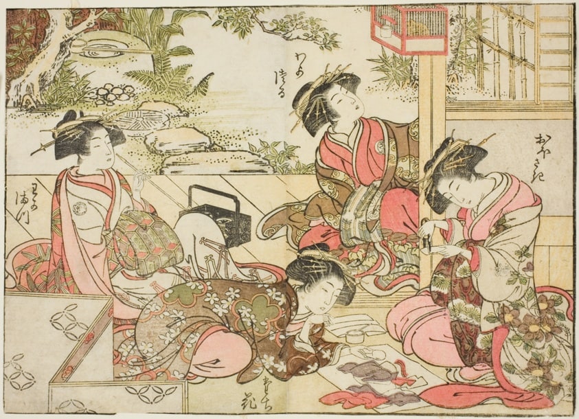 Courtesans of Otawaraya, from the book "Mirror of Beautiful Women of the Pleasure Quarters (Seiro bijin awase sugata kagami)," vol. 2
