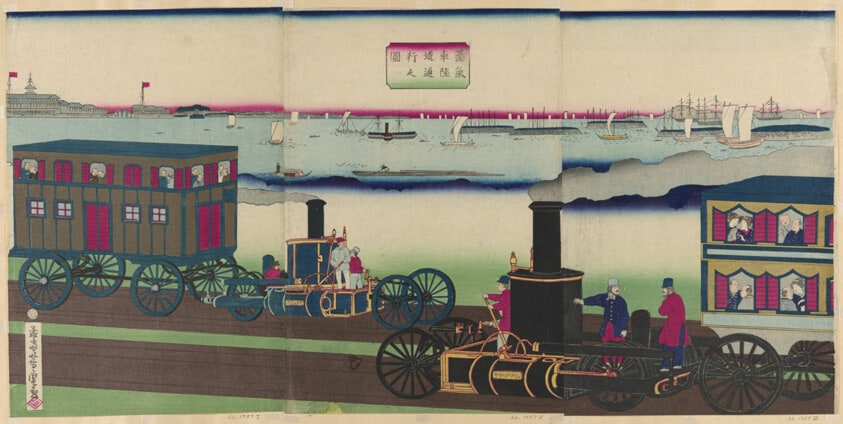 Picture of Steam Locomotives Traveling (Jokisha rikudo tsuko no zu)