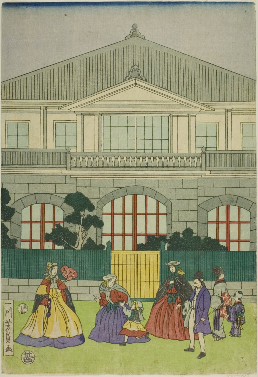 Residence of French Merchant at Port of Yokohama (Yokohama ko Furansu shokan no zu)