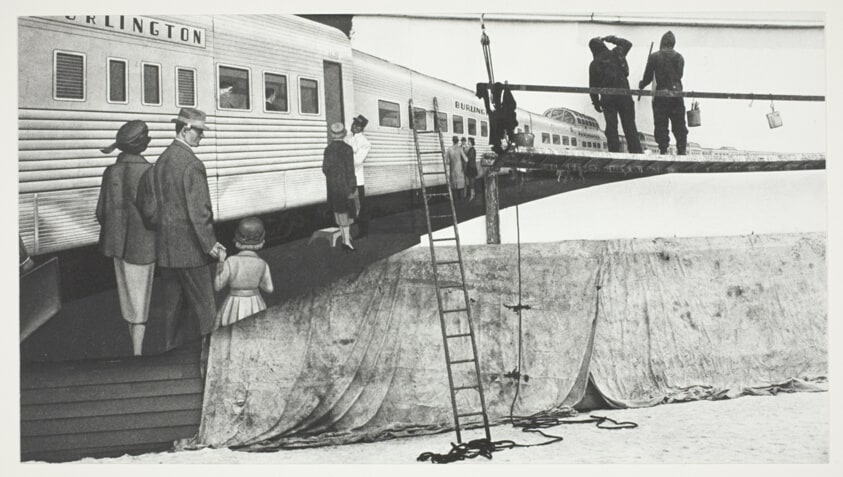 Men Putting Up Burlington Railroad Sign, Chicago