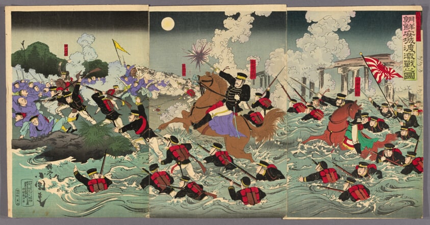 Fierce Fighting at Anseong Crossing in Korea (Chosen Anjo watashi no gekisen no zu)