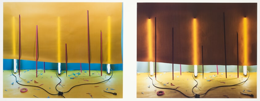 Yellow and Blue Paper with Red Sticks