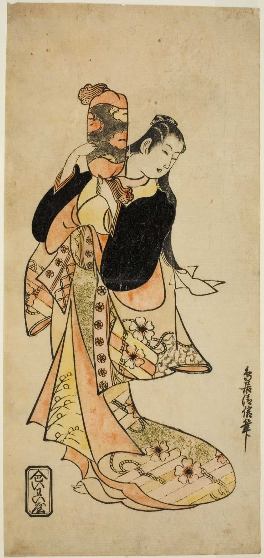 The Actor Ichikawa Monnosuke I as Oiso no Tora in the play "Nigiwai Suehiro Soga," performed at the Morita Theater in the first month, 1721 (?)