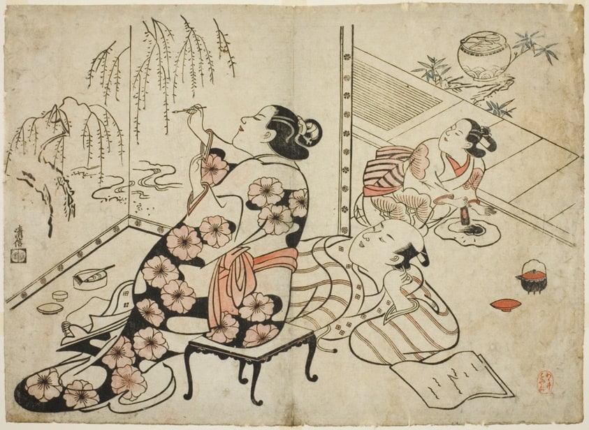 Courtesan Painting a Screen, from a series of 12 erotic prints