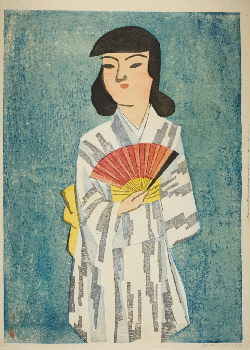 Girl holding Red Fan