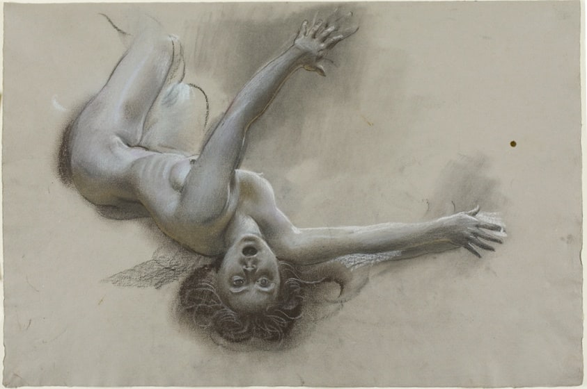 Female Nude, Supine with Head Turned Down