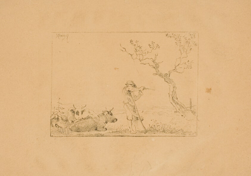 Herdsman Sharpening a Scythe, with Cattle