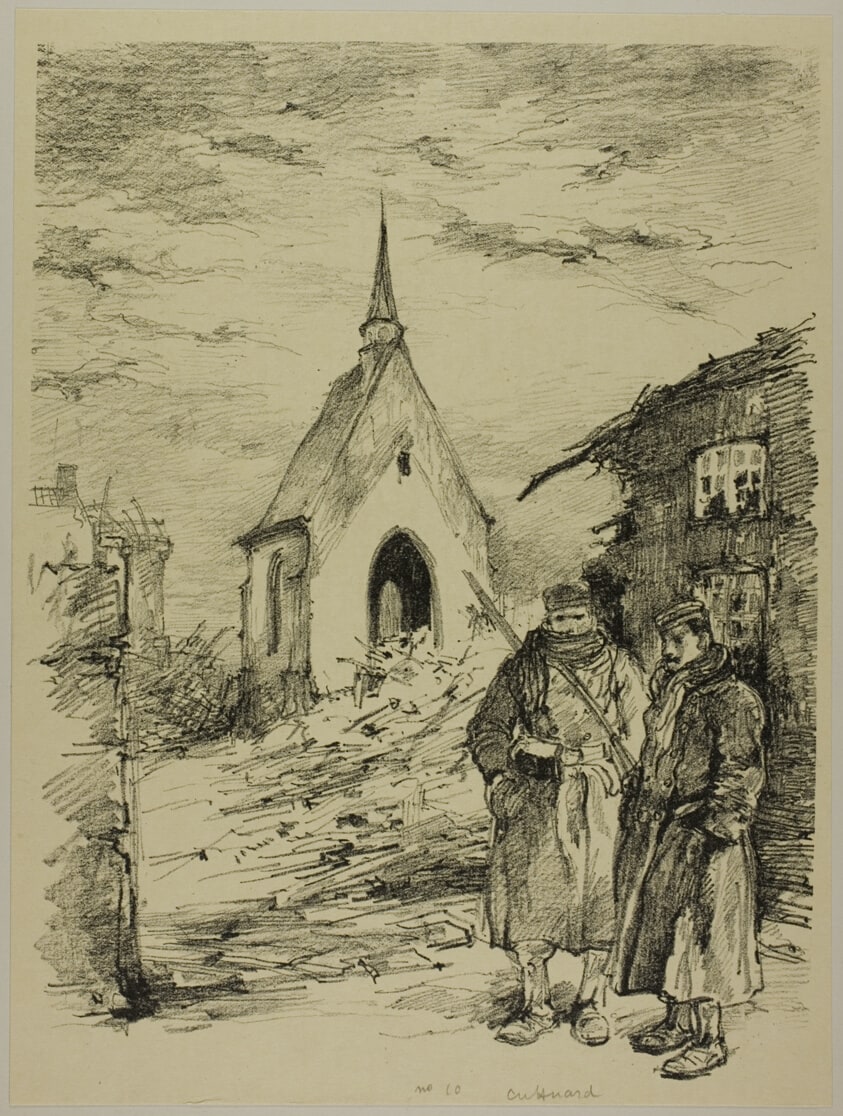 Two German Infantrymen before the Ruin of a Church
