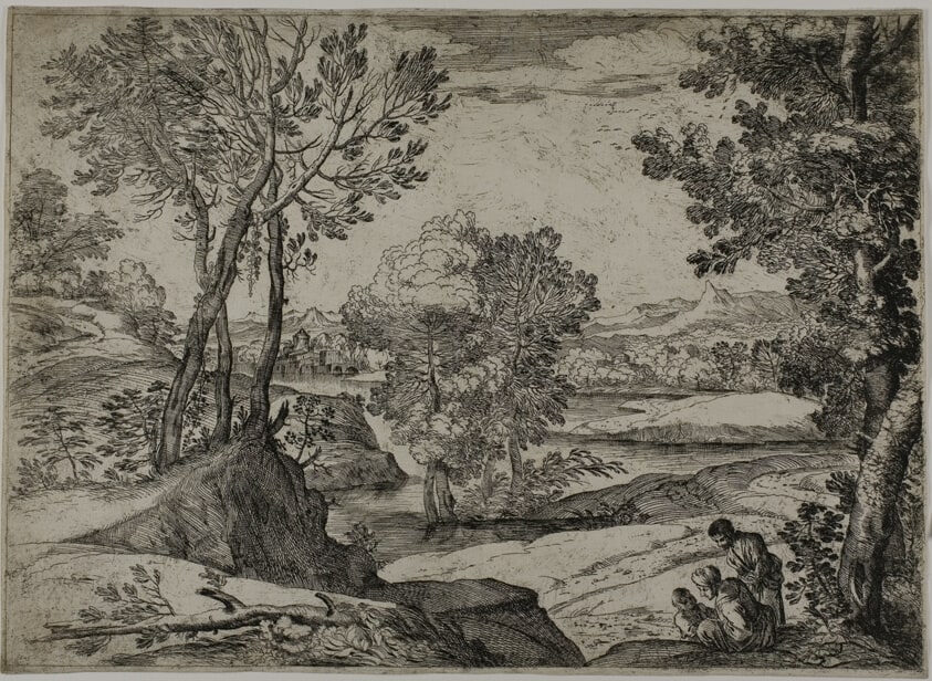 Woman, Her Child, and a Standing Man in a Landscape