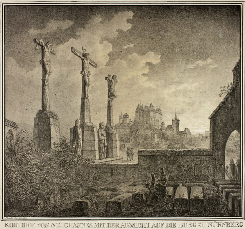Saint John's Cemetery with a View of the City of Nuremberg, from Collection of Memorable Medieval Buildings in Germany