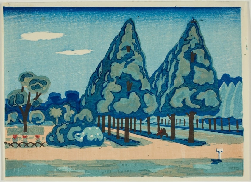 View of the French Formal Garden, from the series "Prints of the Shinjuku Imperial Garden (Shinjuku Gyoen hanga)"