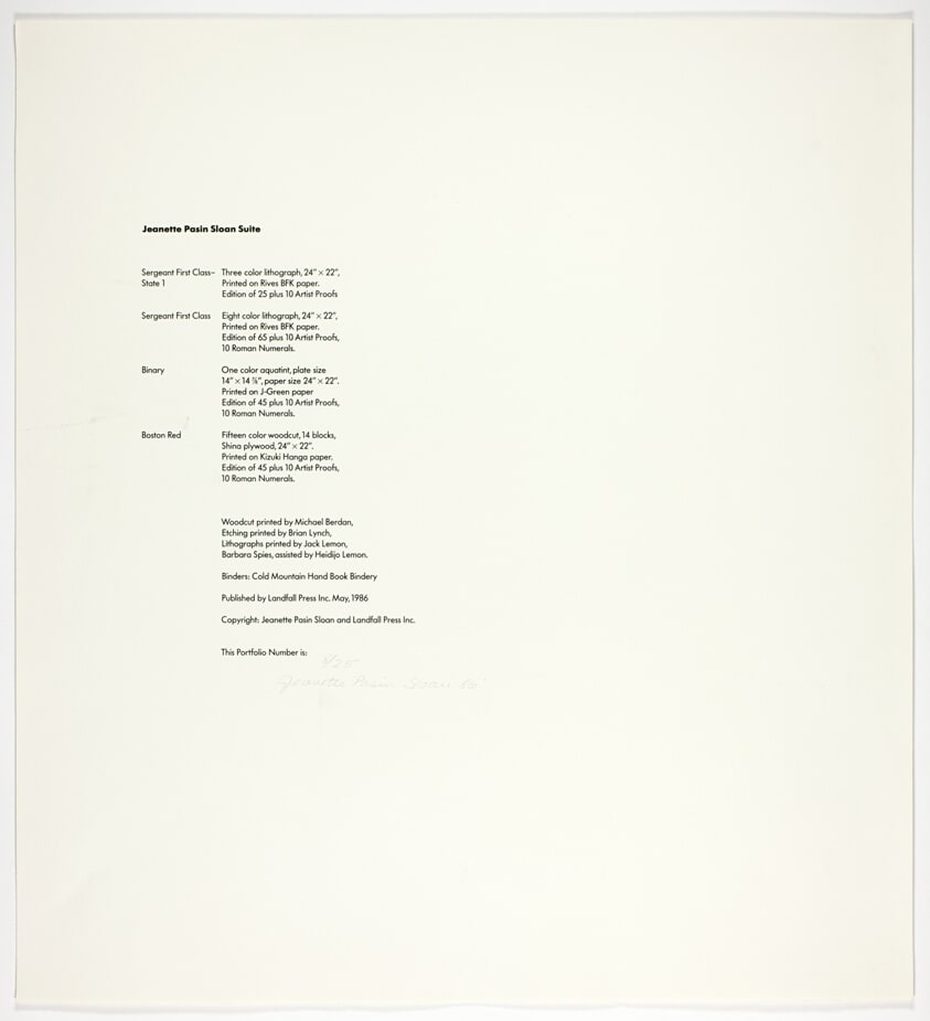 Colophon page, Jeanette Pasin Sloan