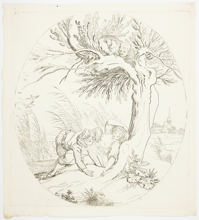 Unobserved Man Spying on Reclining Lovers