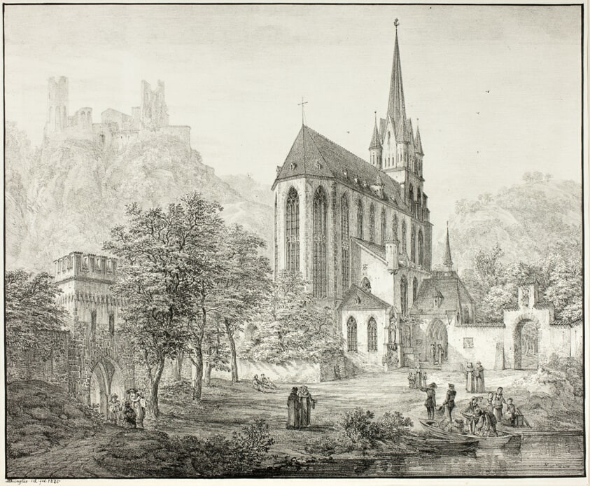 Collegiate Church of Our Lady, with Castle Schoenberg at Oberwesel on the Rhine