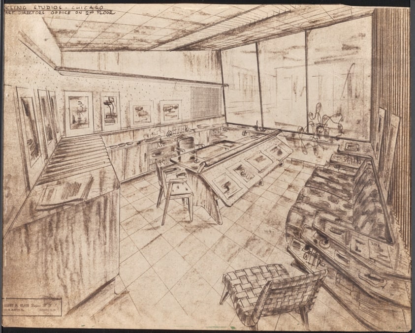 Vincent Kling Studios, 639 North Fairbanks Court, Chicago, Illinois: Interior Perspective of Art Director's Office, Second Floor