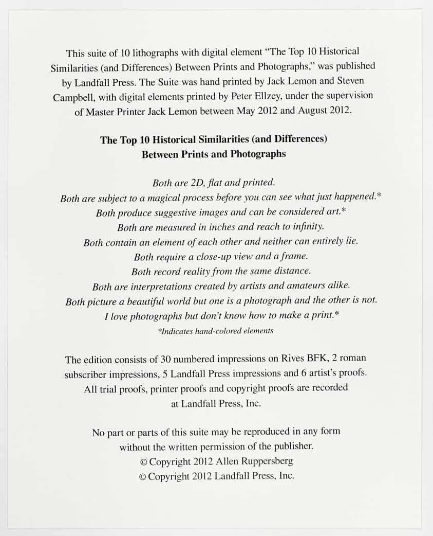 Colophon, from The Top Ten Historical Similarities (and Differences) Between Prints and Photographs
