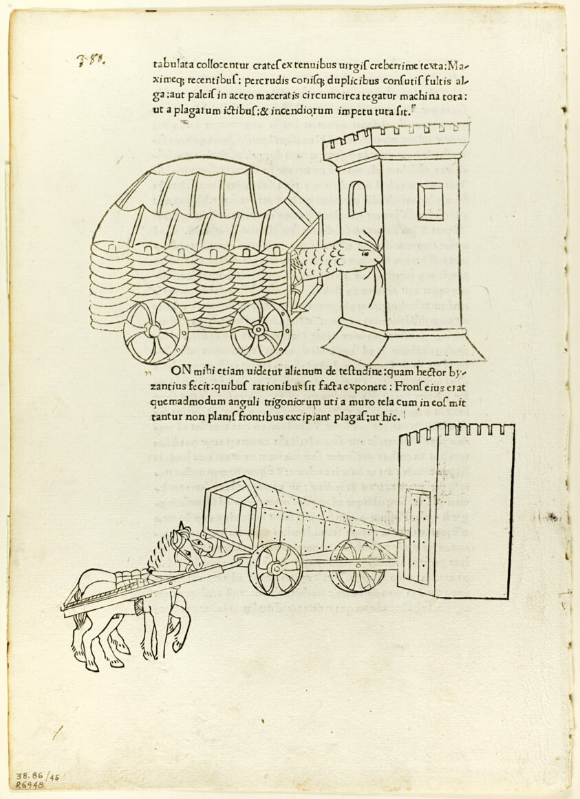 Battering Rams from De re militari (Concerning Military Matters), Plate 45 from Woodcuts from Books of the 15th Century
