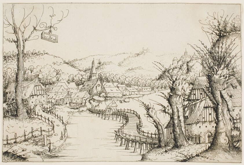 Landscape with a Curved Wooden Bridge