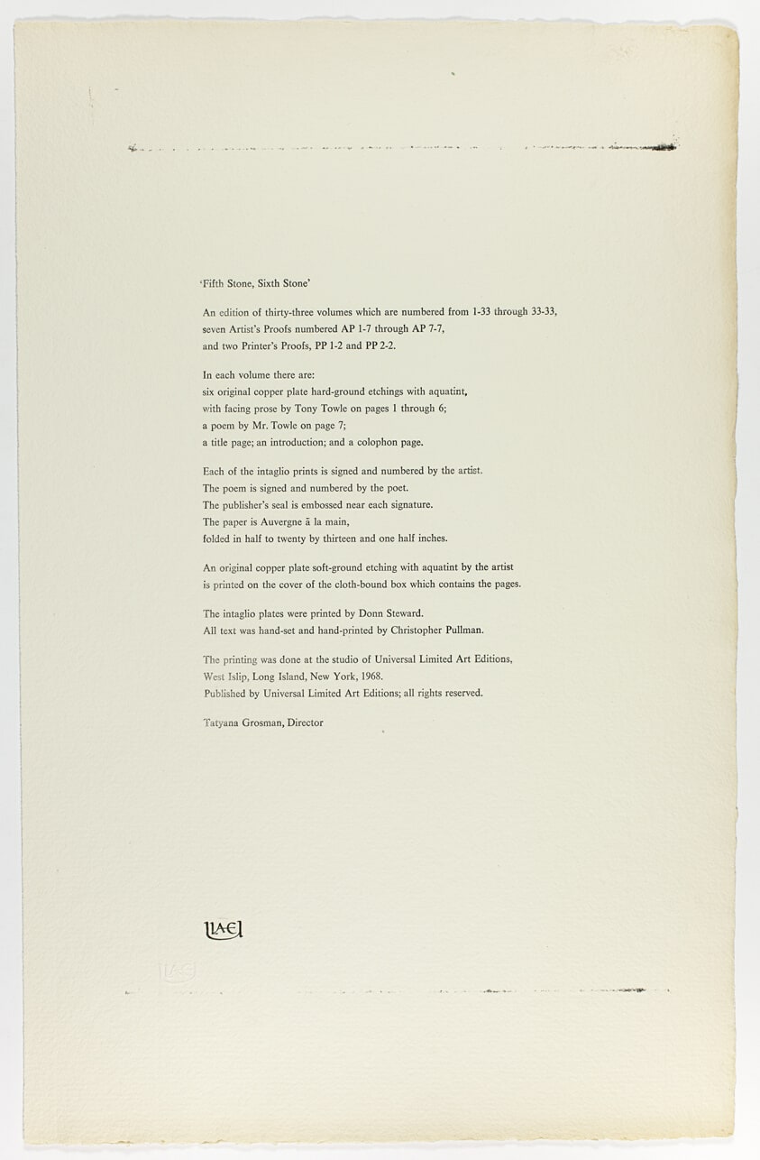 Colophon page, from Fifth Stone, Sixth Stone