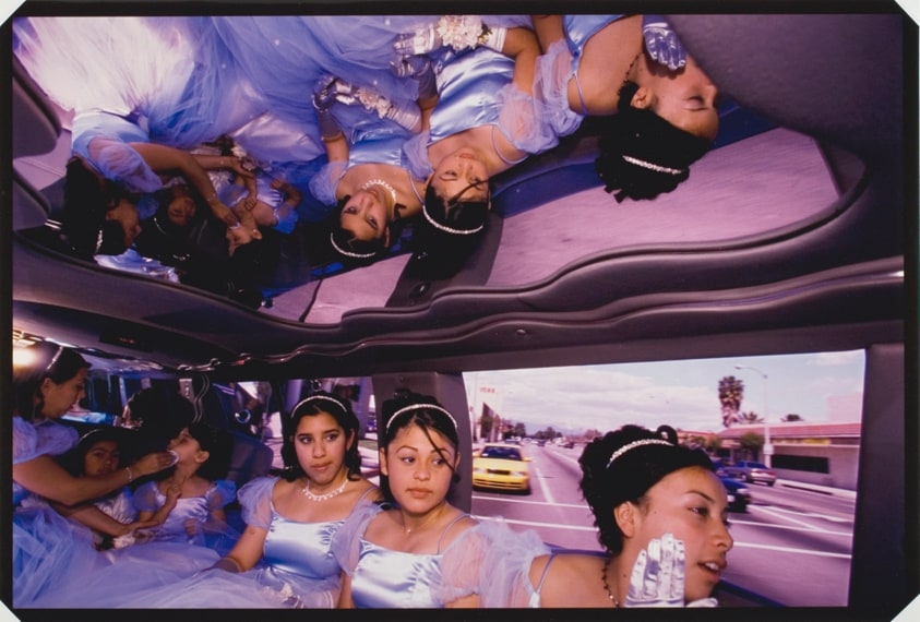 The Damas (Maids of Honor) go from the Church to the Reception in a Ford Explorer limousine at Ruby's Quinceanera, Huntington Park, California, from the series "Girl Culture"