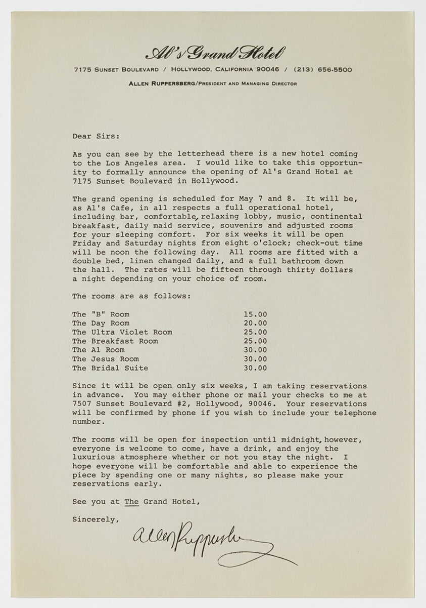 Al's Grand Hotel announcement letters
