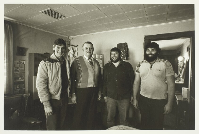 Meldon Grube and his three sons: David, Loren and Donnie, Jo Daviess County, Illinois