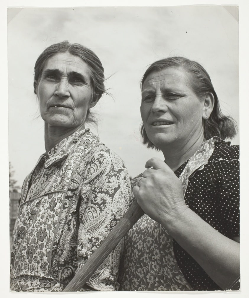 Mrs. John France, left, Mrs. Gottlieb Bauer Along the Road Near Bend
