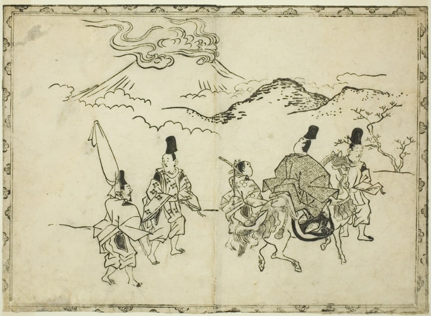 Narihira's Eastern Journey, from the illustrated book "Panorama of Paintings on Screens and Hanging Scrolls (Byobu kakemono ekagami)"