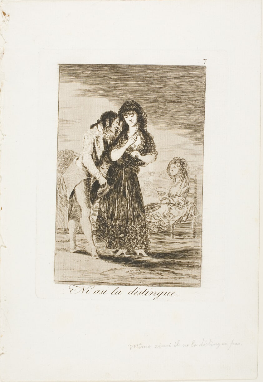 Even Thus he Cannot Make Her Out, plate seven from Los Caprichos