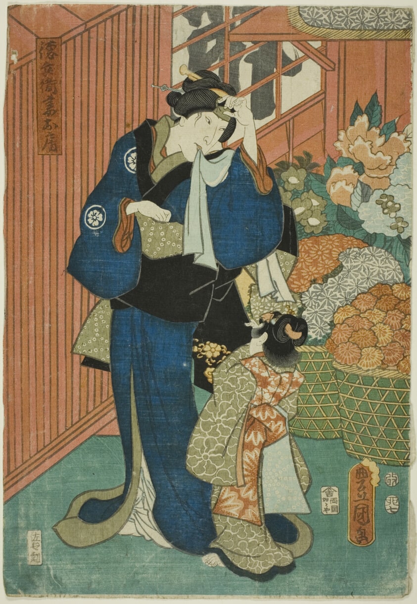 Actors Kataoka Gado II as Florist (Hanaya) Tokubei (R) and Nakamura Daikichi III as Tokubei's Wife (Tsuma) Ofusa (L)