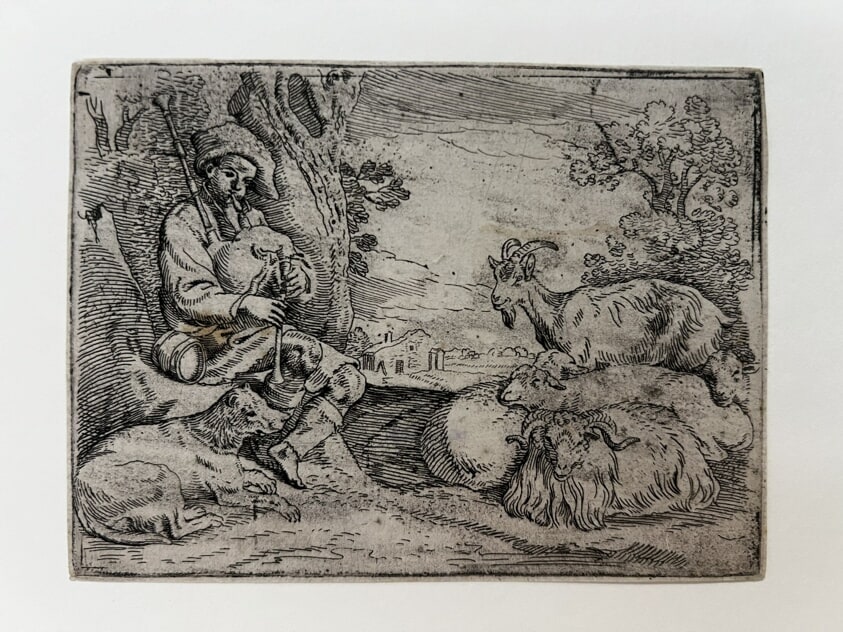 Shepherd Playing Bagpipes to His Herd
