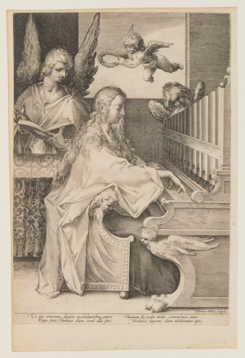 St. Cecilia Playing the Organ with Two Angels