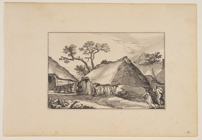 Two Barns, Cart at Left, from Landscapes (Verscheyden aerdige Lanthuysen...)