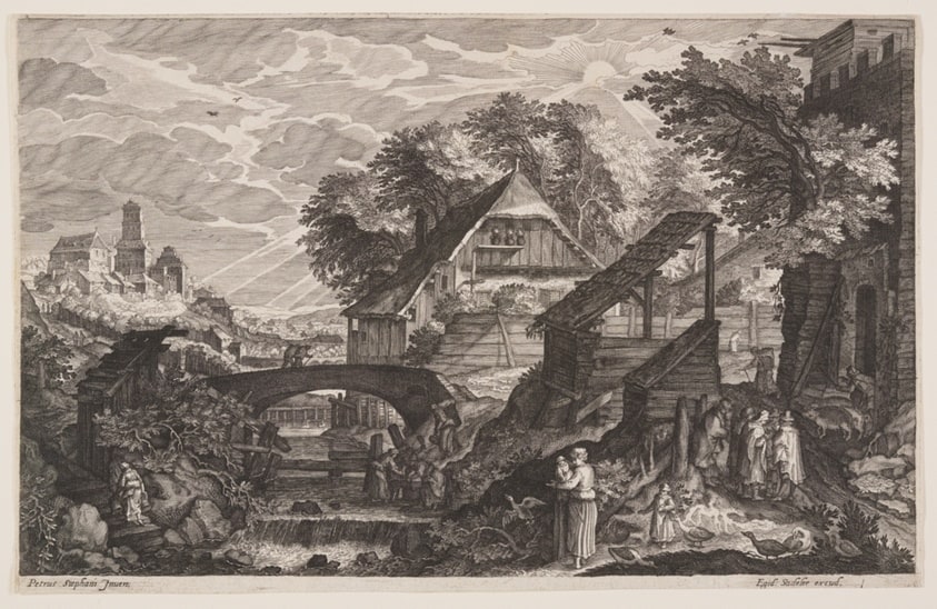 Farmhouses on the Right of a River, from Eight Scenes from Bohemia
