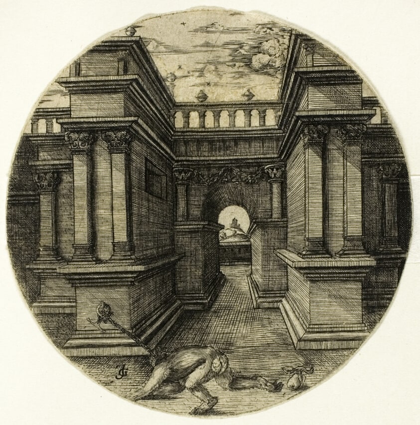 The Ape Tied in a Courtyard