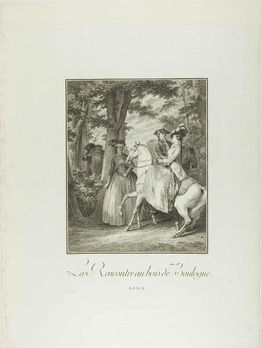 La Recontre au bois de Boulogne (Meeting in the Woods of Boulogne, from from Monument du Costume Physique et Moral de la fin du Dix-huitième siècle)