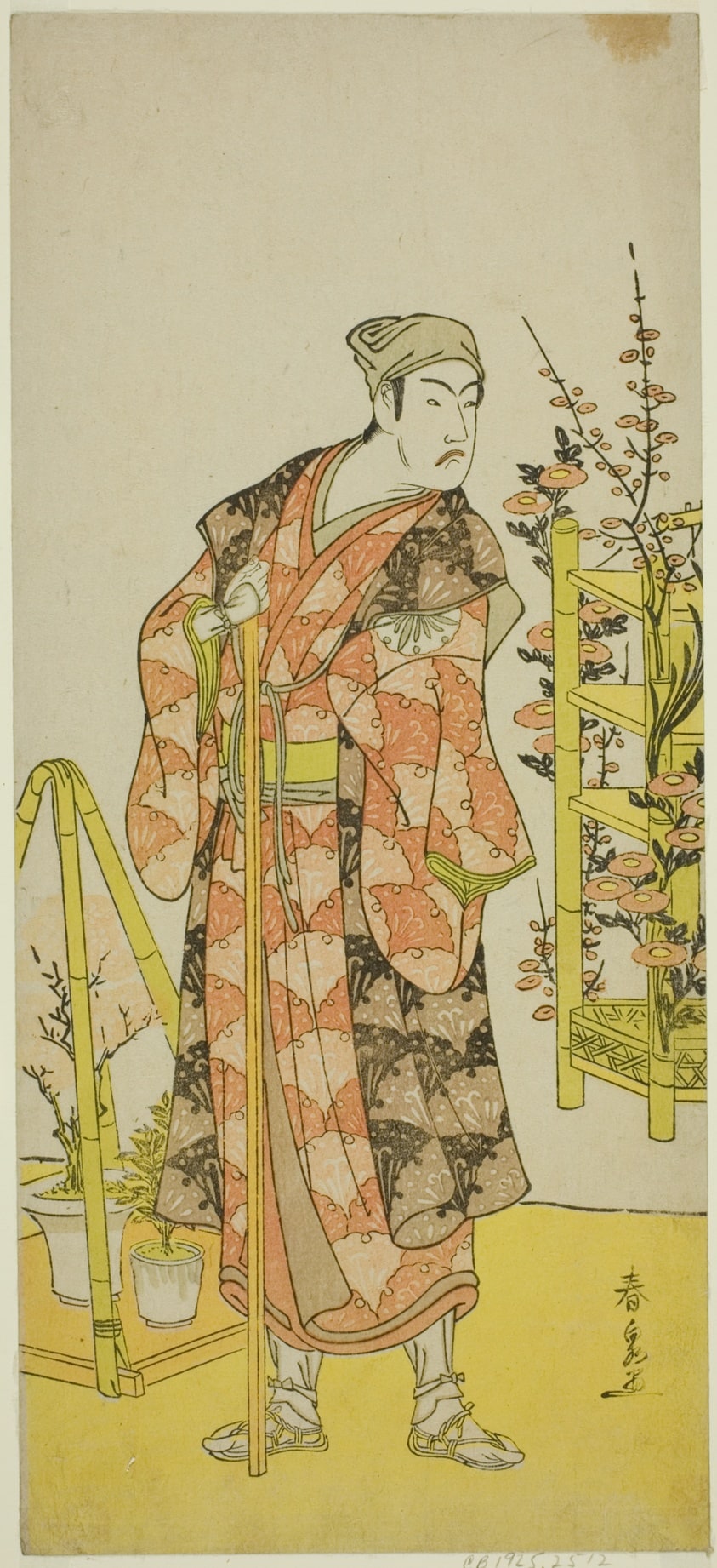 The Actor Matsumoto Koshiro IV as the Plant Seller Awashima no Yonosuke in the Play Mukashi Otoko Yuki no Hinagata, Performed at the Ichimura Theater in the Eleventh Month, 1781