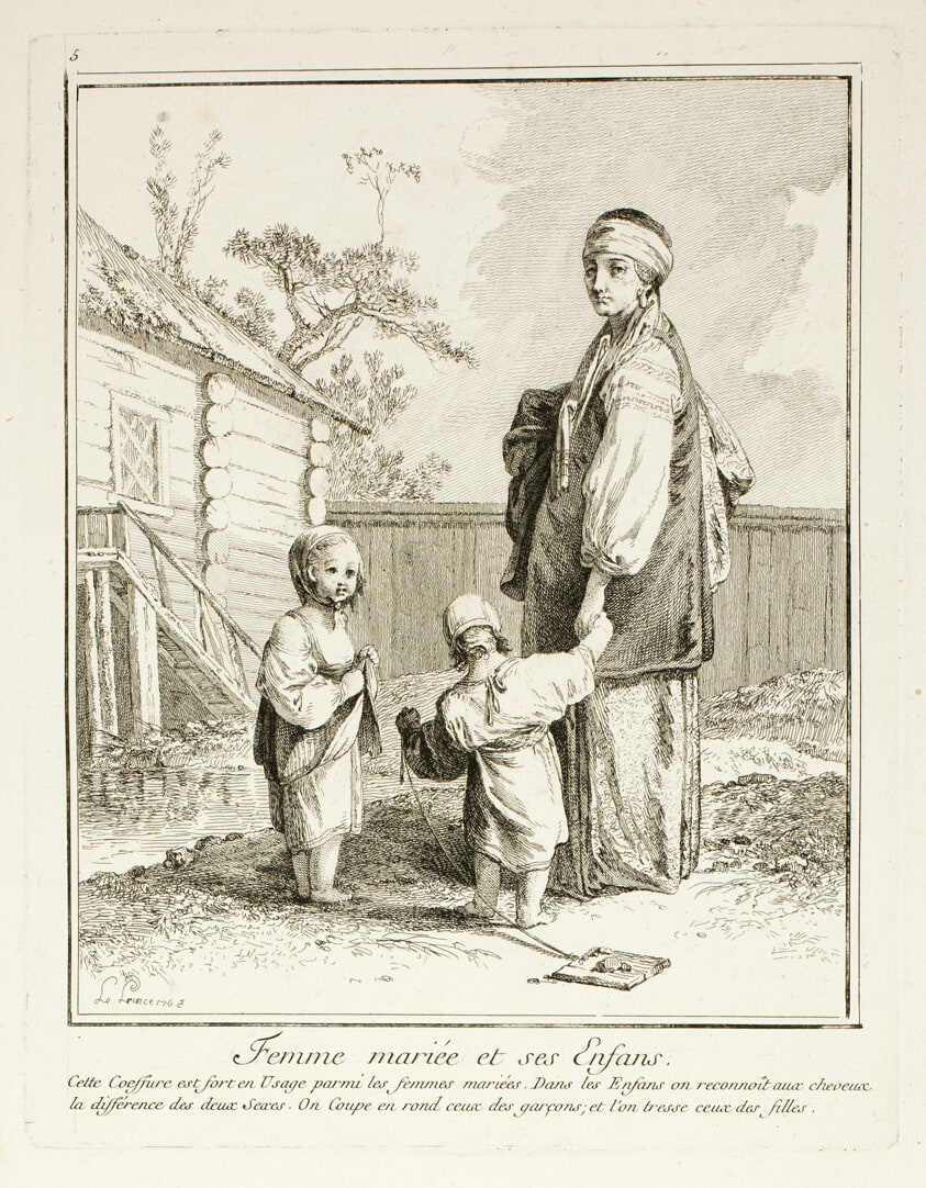 Femme Mariee et ses Enfants (Married Woman and her Children, plate five from Divers Habillements  des Peuples du Nord)