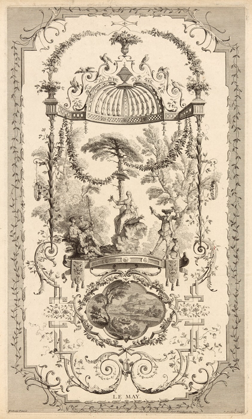 Le May, plate 100 from " L'Oeuvre d'Antoine Watteau"