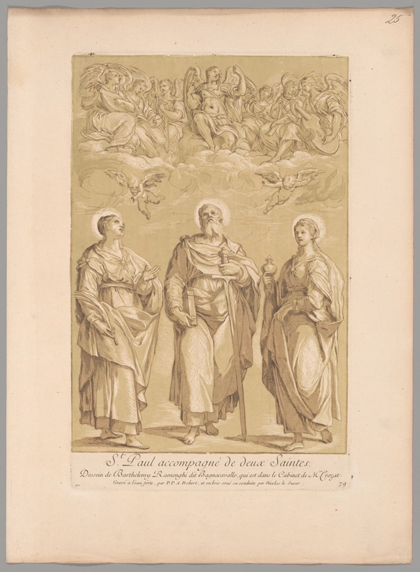 St. Paul accompagné de deux Saints (Saint Paul with Two Female Saints), from Recueil d'estampes d'après les plus beaux tableaux et d'après les plus beaux desseins qui sont en France (Cabinet Crozat)