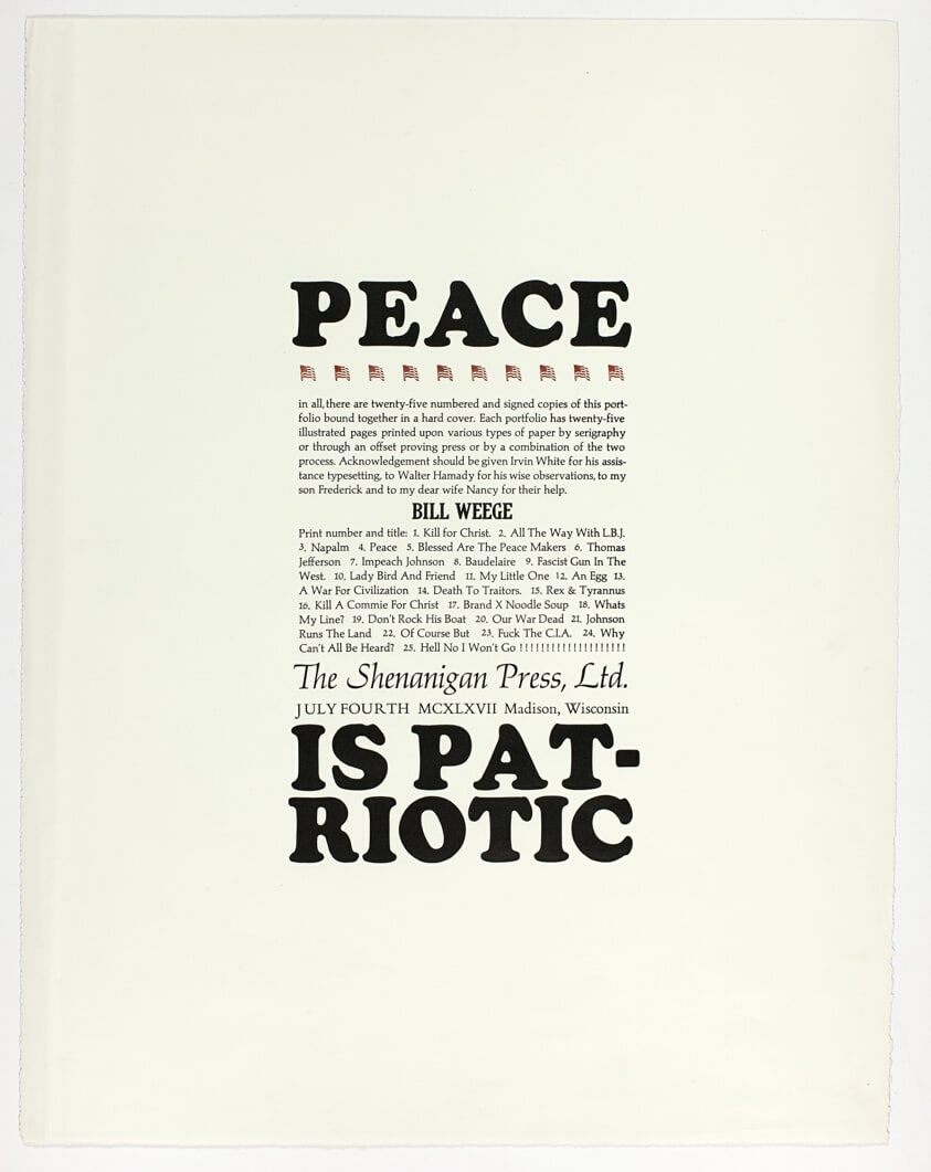 Peace Is Patriotic, Colophon from Peace is Patriotic