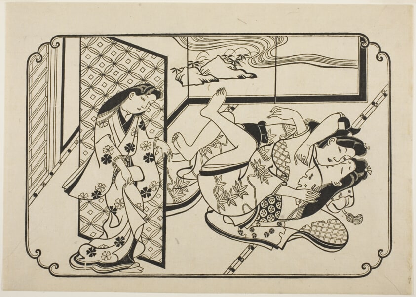 A Courtesan with Her Client, the first sheet of an untitled erotic picture album