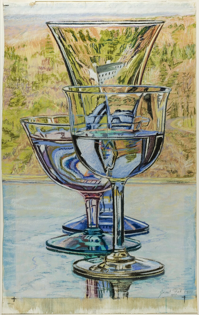 Three Wine Glasses and House