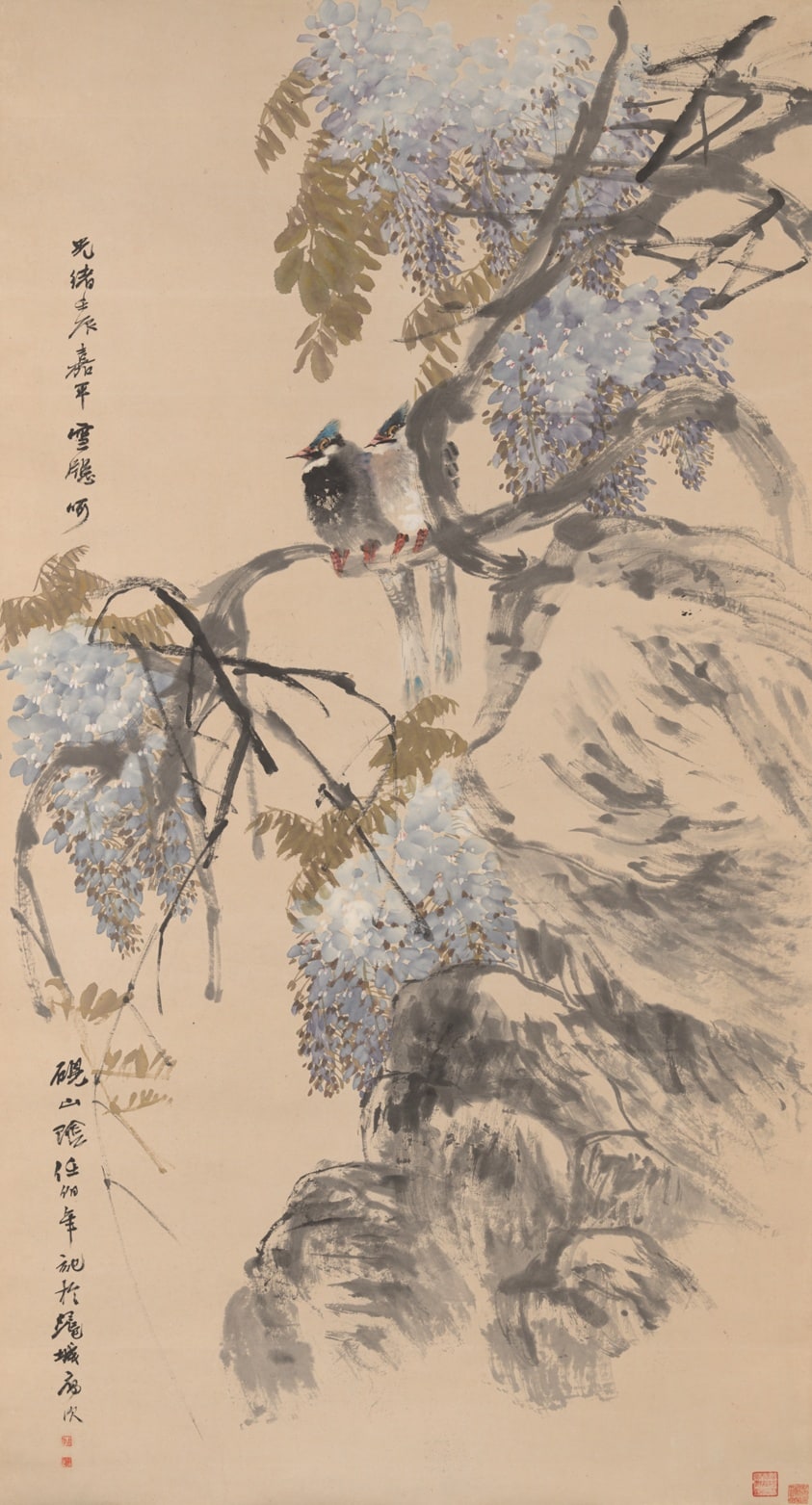 Paradise Flycatchers and Wisteria