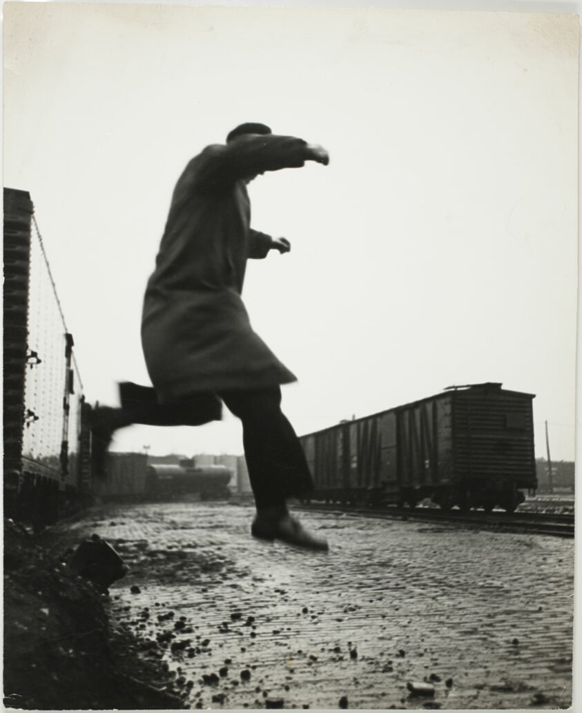 Novelist Nelson Algren in Local Railway Yard, Chicago